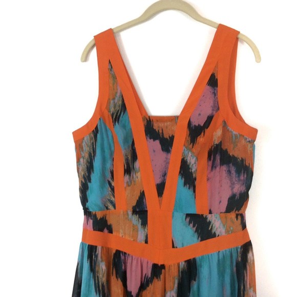 🦋Gianni Bini Flowy Teal Orange Maxi Dress 11 - Picture 2 of 8